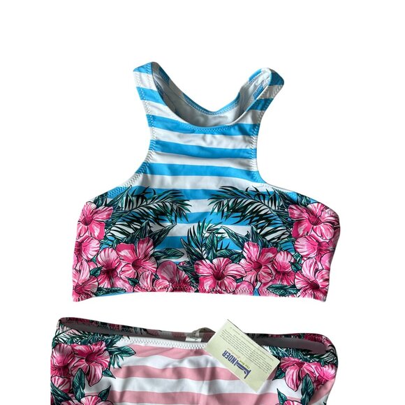 CUPSHE Striped Floral Bikini Set Sz M NEW - Picture 2 of 7